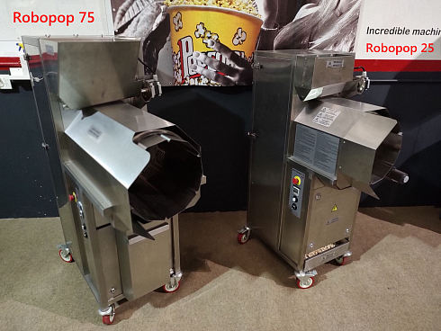 Popcorn machine, Popcorn machine Robopop 75, Vortex Popcorn, Vegan Popcorn, caramelizer popcorn, industrial popcorn
