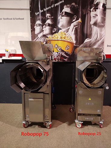 Popcorn machine, Popcorn machine mini Robopop 25, robopop 25, mini robopop, Vortex Popcorn, Vegan Popcorn, caramelizer popcorn, industrial popcorn