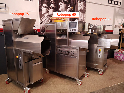 Popcorn machine, Popcorn machine Robopop 75, Vortex Popcorn, Vegan Popcorn, caramelizer popcorn, industrial popcorn