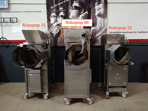 Popcorn machine, Popcorn machine mini Robopop 25, robopop 25, mini robopop, Vortex Popcorn, Vegan Popcorn, caramelizer popcorn, industrial popcorn