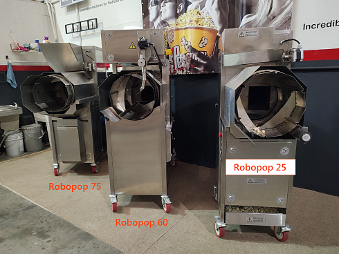 Popcorn machine, Popcorn machine Robopop 60, Vortex Popcorn, Vegan Popcorn, caramelizer popcorn, industrial popcorn