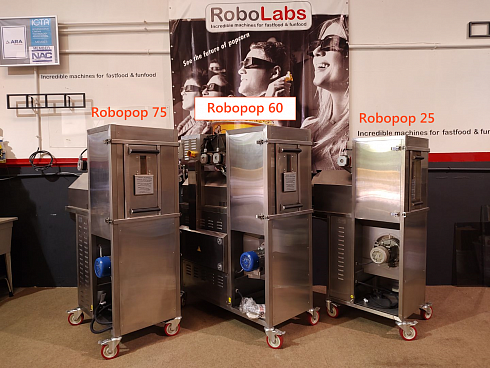 Popcorn machine, Popcorn machine Robopop 60, Vortex Popcorn, Vegan Popcorn, caramelizer popcorn, industrial popcorn